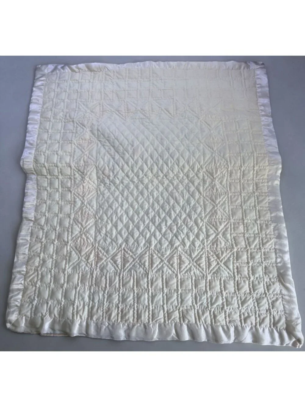 Vintage Handmade Baby Quilt Embroidered Cat Kitten Blanket Satin Yellow White